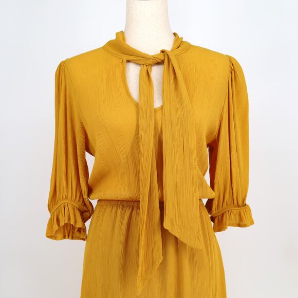 BB Dakota x Steve Madden Women Yellow Hidalgo Tie Front Ruffle Midi Dress Size S - Picture 4 of 7